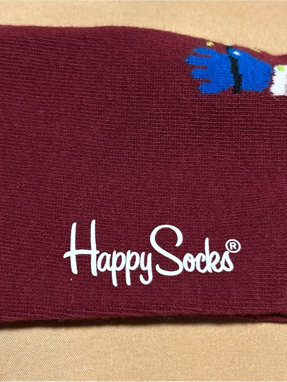 Happy Socks Men's Burgundy Crew Socks with Blue Accent
